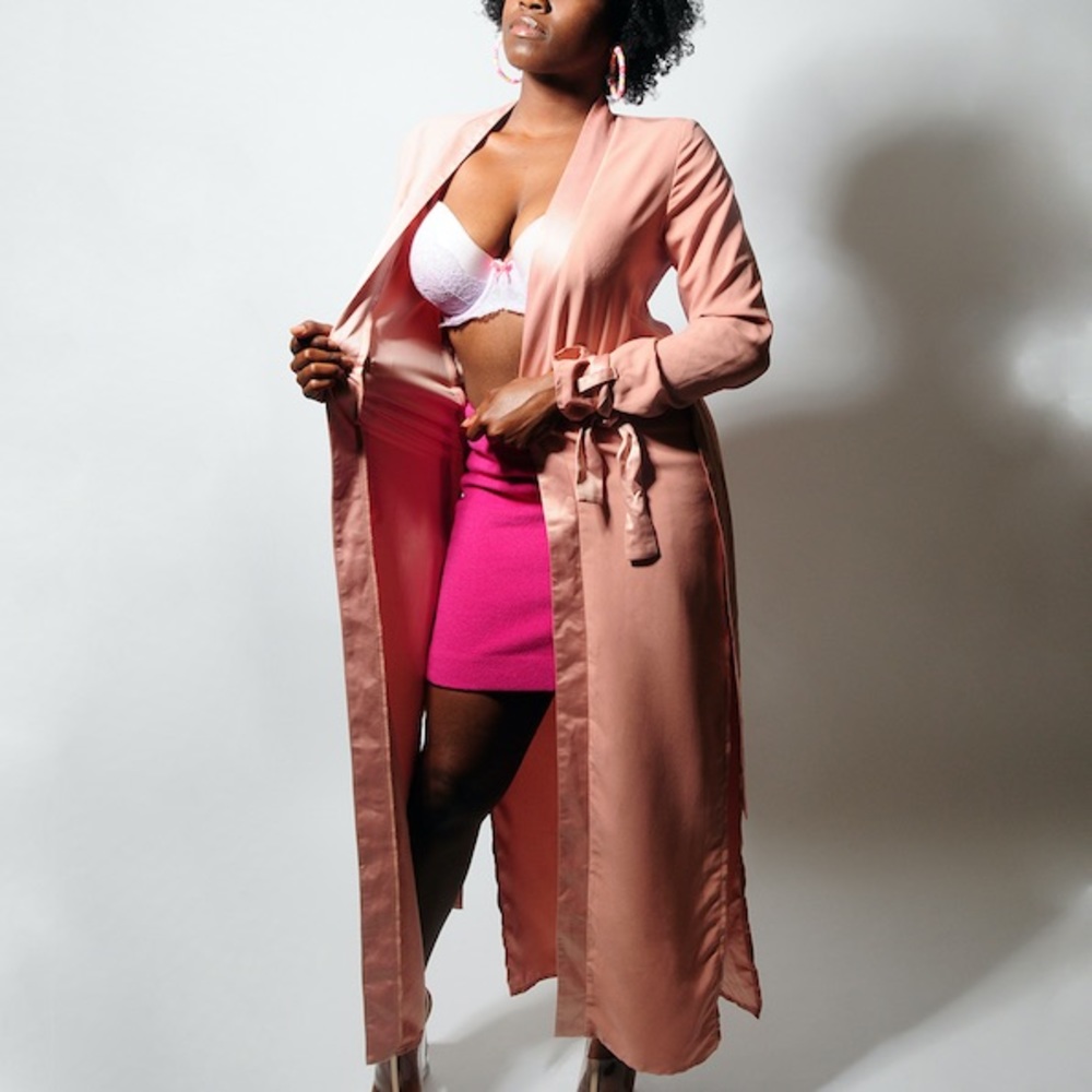 SOLD • Blushing Pink Tie Waist Midi Blazer